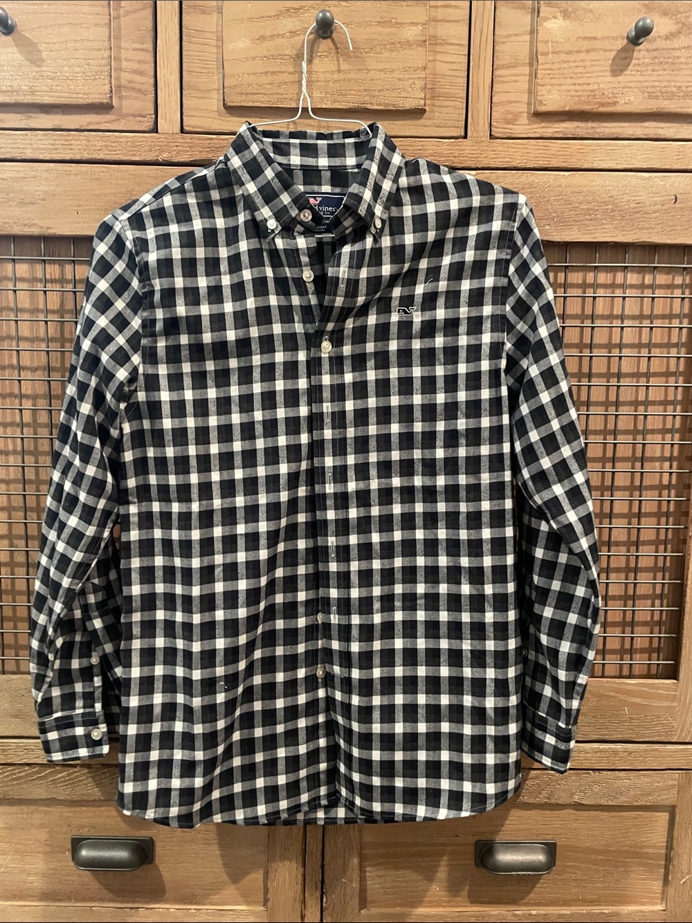 Vineyard Vines boys Black & White Check Button-Down whale Shirt